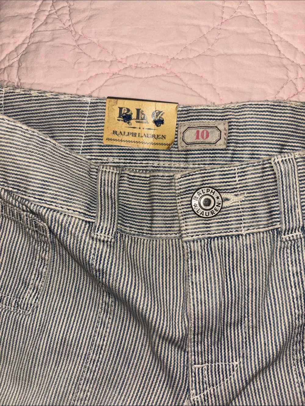 RALPH LAUREN NEW railroad stripe GIRLS Jean SHORTS,10